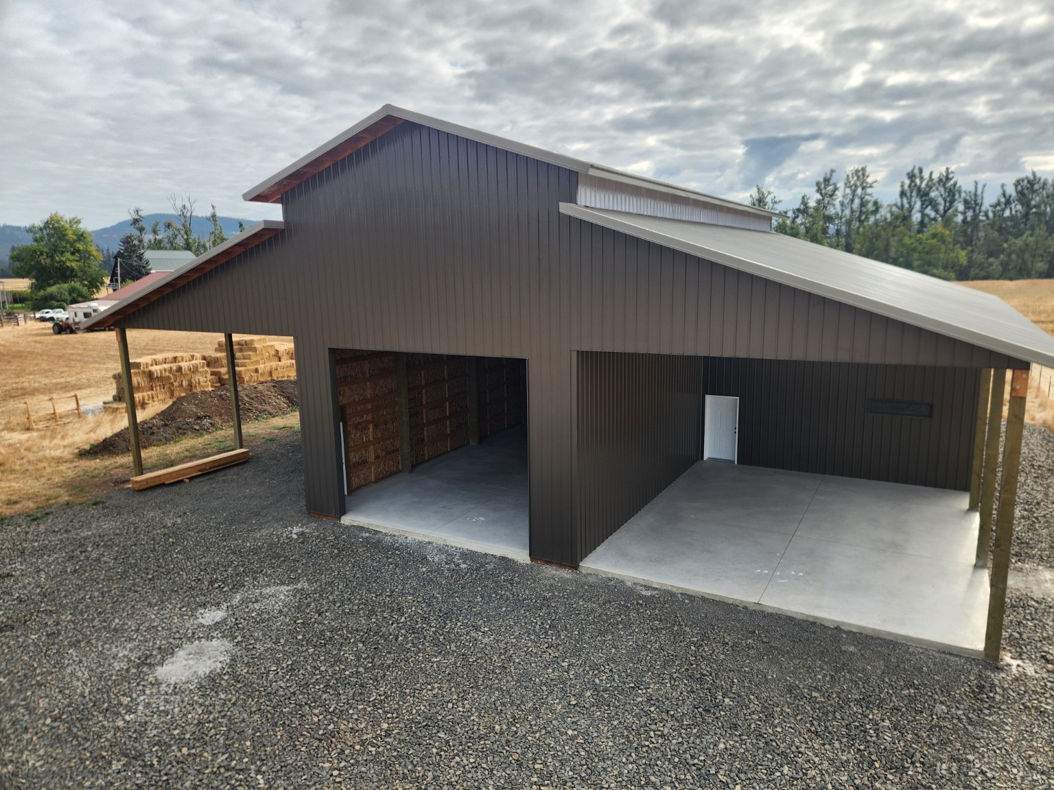Concrete slab and covered bays on an agricultural building